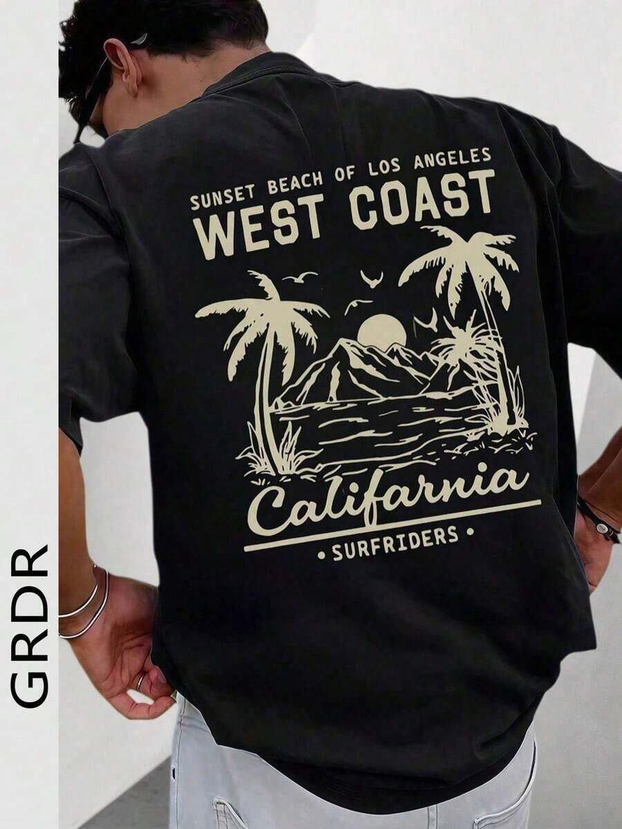 Men's Fashionable Printed Loose Short Sleeve T-Shirt |   Exquisite Design |   Summer Essential |   Easy To Match, Showcasing Your Style - Black - View 1