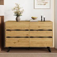 Buffet moderne à 6 tiroirs – aspect bois, pieds en métal, grand espace de rangement, design minimaliste, pour salon et salle à manger – 120 x 40 x 75,5 cm - Kaki - Voir 4