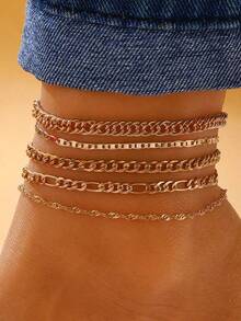 5pcs/Set Minimalist Chain Anklet,Suitable For Daily Play And Wearing - Gold - View 4