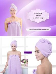1 Bộ Khăn Tắm + Mũ Tắm, Bộ Đồ Dùng Phòng Tắm, Khăn Tắm Sợi Siêu Mềm, Mũ Sấy Tóc Màu Tím, Bộ Mũ Tam Giác, Bộ Khăn Tắm, Bộ Áo Choàng Tắm Sợi Siêu Mềm - Nhiều màu - Xem 3