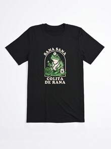 Camiseta Negra con Estampado de Rana y Texto Sana Sana Colita de Rana para Uso Diario - Negro - Ver 2