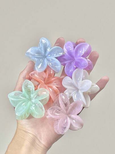 6pcs/Set 6cm Mixed Light Color Daisy Flower Medium Hair Claw Clips, Elegant Cream Aesthetic Casual Updo Hairstyle Accessories For Women