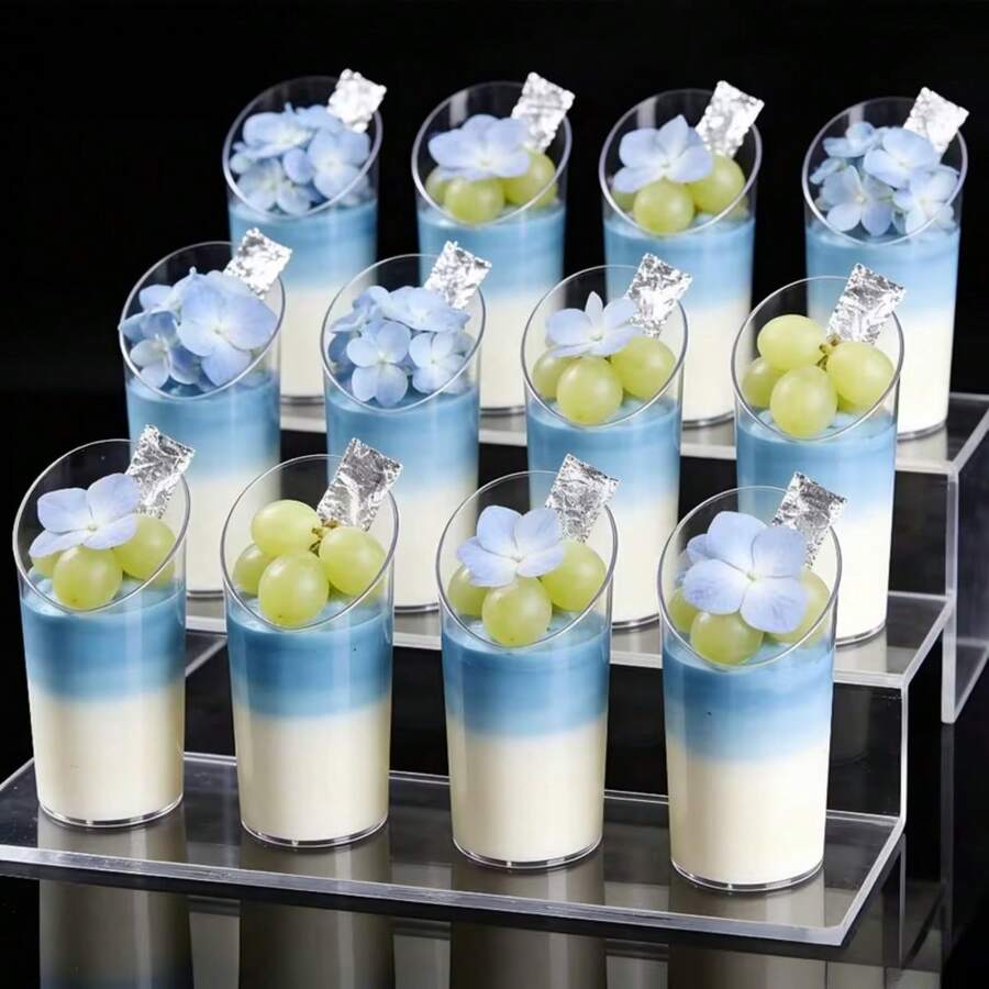 1/10/30/50/60pcs Slanted Mousse Cups, Pudding Cups, Dessert Cups, Suitable For Weddings, Holidays, Parties, Halloween, Christmas, Reusable, Transparent Texture, Easy To Clean, Portable Storage, Dessert Dedicated, Small Capacity Cups, Creative Cup Body, Plating Tool, Dessert Display, Snack Container, Exquisite Portioning - Clear - View 1