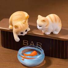 3pcs Mini Cute Cat & Fish Tank Decor Set, DIY Accessories, Miniature Ornaments, Micro Landscape Creative Playful Fishing Cat Doll House - Rectangle - View 4