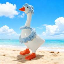 Desktop Goose Summer Outfit Creative Mini Goose Statue Crochet Bikini With Hat For Home Office Decor - azul - Ver 3