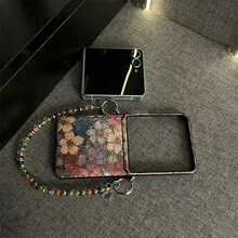 Capa para celular com estampa metalizada de flores coloridas, laço com glitter e miçangas. Compatível com Samsung Galaxy ZFlip7, Z Flip6, ZFlip 5, Zflip6 e Zflip5. Capa traseira resistente a impactos. - Vermelho e azul - Ver 7