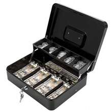 Luminpool Money Box With Key -Money Tin With Lock - Small Lockable Cash Box With Coin Tray For Petty Cash Coins Notes - Locking Metal Box With 2 Keys - Black - Black - View 1