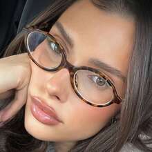 Unique, Versatile College-Style Glasses With A Fashionable Oval-Shaped Small Frame, Personalized Street Style, Concave Transparent Lenses, Transparent Glasses Accessories, Suitable For Daily Wear, Can Also Be Worn At Night, Suitable For People Who Use Computers, Phones, And Commute To Work For Long Periods Of Time. - Leopard - View 10
