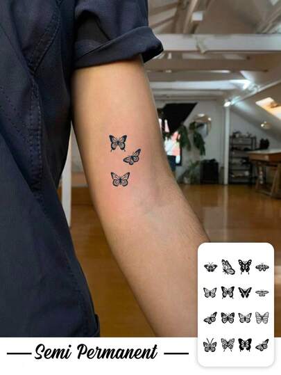 1 Herbal Tattoo Sticker, Sweet Cool Mini Polka Dot Butterfly Collection, Temporary Tattoo Sticker, Washable, PVC, Disposable, Waterproof And Sweatproof For Arms, Waist, Abdomen, Back, Legs, Non-Reflective, Realistic Tattoo, Suitable For People, Daily Use, Lasts 7-14 Days