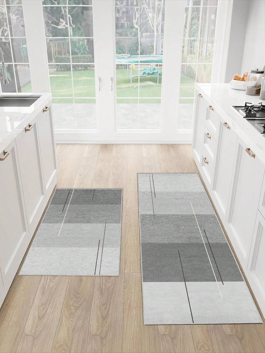 1pc Simple Gray Ombre Kitchen Mat, Non-Slip, Suitable For Room Decor, Living Room, Bathroom, Bedroom Carpet, Doormat, Area Rug And Outdoor Rug, Made Of Polyester Fiber, Easy To Clean And Machine Washable, Suitable For All Seasons And Holidays. - Dark Grey - View 1