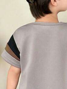 男童卡通印花圆领短袖上衣和裤子套装 - 灰色 - 查看 6