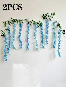 1pc 10 Stems 190cm/74.8in Artificial Wisteria Vine Garland In Blue, Purple, White, Pink, Yellow, Suitable For Wedding Arch, Party, Garden, Home Decor, Holiday Gift. Wedding Decoration, Beautiful Room Decor, Home Decor, Valentine's Day, Birthday, Graduation Gift - Baby Blue - View 13