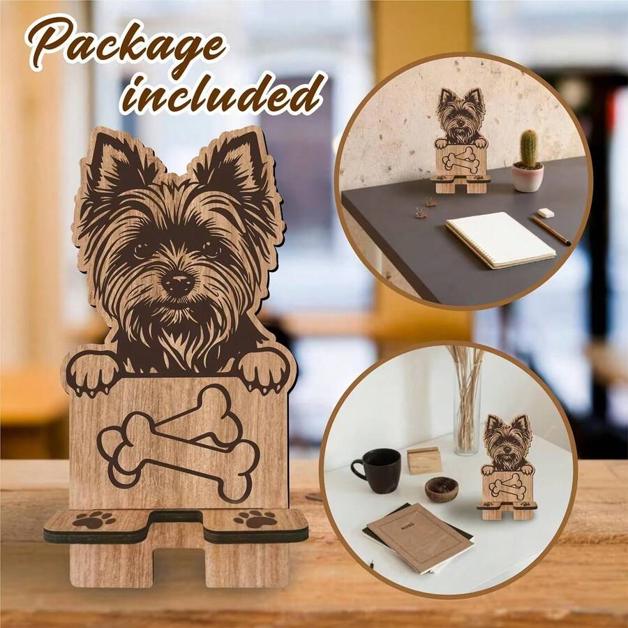 1 pieza Soporte de madera plano impreso en 2D para teléfonos, soporte para teléfonos inteligentes, tabletas, regalo para amantes de los perros - Multicolor - Ver 1