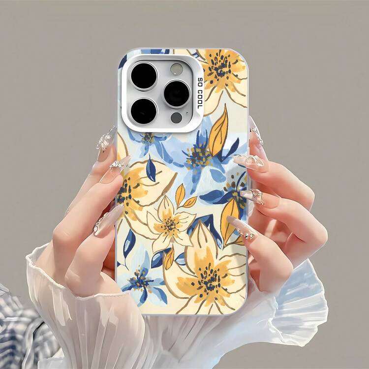 Diseño abstracto floral azul y amarillo.funda de teléfono Fundas compatibles con ,Apple,VIVO,OPPO,,, y Honor.Fabricadas en silicona TPU,ofrecen protección contra golpes y caídas. - Blanco - Añade 2
