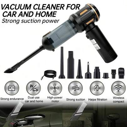 SUITU 无线手持吸尘器，16000Pa 四合一车载吸尘器，迷你便携吸尘器，配备无刷电机和内置 3 节 2000mAh 电池，带有档位显示屏和 Type-C 接口。还可用作气枪、吹风机和充气泵。是汽车、办公室和家庭清洁的理想之选。11.1V 2000mAh