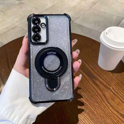 MagSafe Compatible Glitter Transparent Phone Case, 4-Corner Anti-Drop Protection - Transparent Glitter With Invisible Kickstand Shock-Absorbing Protective Cover, Suitable For IPhone 17/17 Air/17 Pro/17 Pro Max/16/16 Pro/16e/16 Plus/16 Pro Max/15 Pro Max/15 Pro/15 Plus/15/14/14 Pro/14 Plus/14 Pro Max/13/13 Pro/13 Pro Max/13 Mini/12 Mini/12/12 Pro/12 Pro Max/11/11 Pro/11 Pro Max/X/Xs/Xr/Xs Max/7 Plus/8 Plus/7/8/SE/SE2/SE3 - Transparent Magnetic Protective Case Suitable For Samsung S26/25/24/23/22/21 S Series Phones/Suitable For Redmi Note 15/14/13/12/11 Phones/Suitable For Samsung A12/3/4/5/6/7/8/9/8/7/6/5/4/3/2/1 Phones
