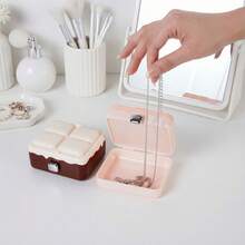 Cream Cake Style Portable Jewelry Box With Mirror, Mini Travel Jewelry Storage Case, Cute Double-Layer Convenient Large Capacity Compartment For Earrings, Necklaces, Rings, Compact & Elegant Design, Ideal Gift For Girls - Multicolor - View 9