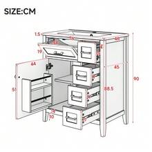 76x46x90cm Freistehender Badezimmerwaschtisch, Lackerte Oberfläche, Vier Geräuschlose Schubladen, Klappschubladen, Schranktürregale, Schwarze Griffe, Integrated Keramikwaschbecken, White. - White - View 5
