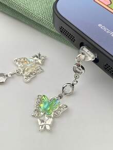 1 chiếc nút chặn bụi hình bướm đính đá nhiều màu sắc kèm tua rua cho điện thoại. - Nhiều màu - Xem 10