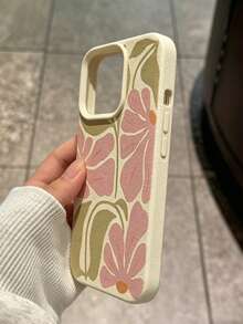 Ins Creative Pink Floral Beige Phone Case, Full Screen TPU Pattern Protective Shell, Shockproof High Aesthetic Outer Case, Suitable For IPhone 17/17Pro/17ProMax/16/16Pro/16ProMax/15/15Pro/15ProMax/14/14Pro/14ProMax/13/12/11, Popular Birthday Gift Business Gift Durable Anti-Stain Anti-Fingerprint New Unisex Phone Shell - Beige - View 5