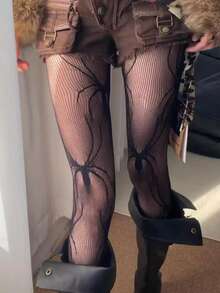 1 đôi tất lưới màu đen họa tiết mạng nhện dành cho nữ, kiểu dáng Gothic thanh lịch, ôm sát tôn dáng, thích hợp mặc hàng ngày. - màu đen - Xem 2