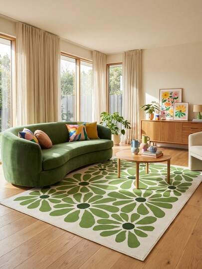 1pc Green Floral Velvet Decorative Carpet, Atmosphere Mat, Living Room Decor Carpet, Non-Slip And Easy To Clean, Soft And Comfortable, Multiple Sizes Available, Suitable For Living Room, Bedroom, Study, Dining Room And Other Spaces, Applicable To Various Scenarios And Daily Use, Indoor Area Rug, Study Rug, Living Room Rug, Dining Room Rug, Office Decor Carpet, Fashionable Home Decor, Room Decoration, Living Room Decoration, Home Decor, Holiday Decoration