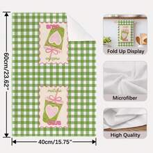 2pcs Green Plaid, Pink Stripe, Lemon Print Kitchen Towels, 40*60cm Super Soft Microfiber Dish Cloths, Farmhouse Style Decor, Housewarming Gift, Suitable For Kitchen And Bathroom - Green - View 3