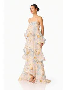 Brick Lane Co. 2026 European And American Summer And Sweet Printed Multi-Layer Cake Long Strap Dress Vacation Outfits Women Summer Outfits Women - 黃色 - 查看 5