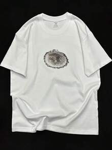 Loose-Fitting T-Shirt With Seashell Print, Y2K Couples For Communicating - White - View 4