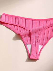 2pcs Plus Size Women's Ribbed Cotton Thong Panties, Sexy Low Waist Underwear, Tummy Control & Butt Lift, Elastic Soft Comfortable, Suitable For Daily Wear, Sports Yoga Underwear - Multicolor - View 11