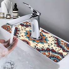 1pc Bohemian Pattern Printed Faucet Mat, Durable Polyester, Quick Drying, Easy To Clean, Suitable For Kitchen And Bathroom, Easy To Install, Daily Decor, Gift, Bathroom Mat, Durable Faucet Mat, Faucet Accessory - Multicolor - View 3