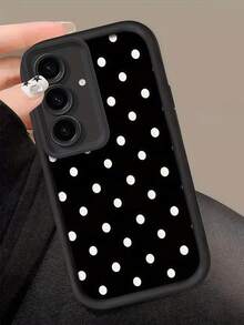1pc Dopamine Staircase Photo Frame Design Black Soft Phone Case With White Polka Dots, Minimalist Style, Cute Cartoon Shape, Perfect Protection For Honor X7/Galaxy A56 5G/ Smart 8/ Hot 40/Transsion Spark 30C/Spark Go 2024/ Note 14 5G/ E22/E22i/ A54 - Black - View 1
