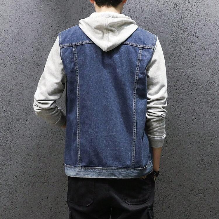 Mens Comfortable Hooded Jacket Light Blue Loose Fit Spring Autumn Casual Outerwear - 淺藍色 - 查看 3