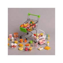Xe đẩy mua sắm mini mô phỏng nhà búp bê, kèm đồ ăn và phụ kiện đồ chơi - Khung 4 bánh chắc chắn, giỏ mua sắm mở và ngăn chứa đồ phía dưới, phối màu (Hồng/Xanh lá cây/Xanh dương), thích hợp cho trò chơi nhập vai, trang trí nhà búp bê và các bữa tiệc theo chủ đề - Tương thích với búp bê và tượng nhỏ - Bao gồm thực phẩm mini và đồ ăn đồ chơi, bánh xe lăn êm, thiết kế nhỏ gọn và tiện dụng để khơi gợi trí tưởng tượng khi chơi. - Nhiều màu - Xem 14