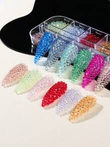 12 Grades Conjunto de Contas de Resina Bolha Iridescente AB de Cores Mistas, Contas Redondas Transparentes para Arte de Unhas, Encantos de Unhas Gota de Água Arco-Íris de Verão, Gemas de Unhas Brilhantes para Unhas Acrílicas DIY, Suprimentos de Manicure para Salão de Unhas Atacado - Multicolorido - Visão 5