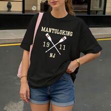 Camiseta negra con estampado de remos y texto Mantoloking 1911 NJ para mujer estilo casual - Negro - Ver 3
