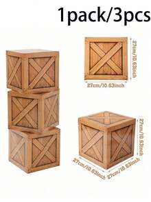 3Pcs Paper Wood Grain Wine Barrel Box,Western Cowboy Party Decoration Boxes,Photo Booth Props,Wild West Theme Party Balloon Box,Gender Reveal Party Decor,Bridal Shower Favors,Birthday Decorations,Organization And Storage,Home Decor - Multicolor - View 7