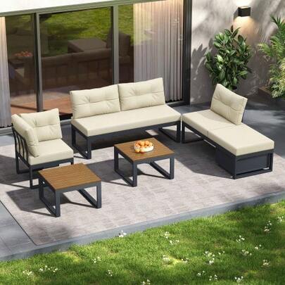 Multi-Purpose Garden Furniture Set With 3-Position Adjustable Backrest And Reclining Function, Thick Comfort Cushions, Storage Space And Weatherproof Polyester Cover – For Patio, Balcony And Garden. Beige