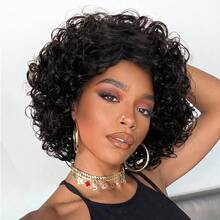 8 Inch Synthetic African Curly Short Bob Wig For Women With Bangs, Elastic Fluffy Curly, High Temperature Fiber Material, Rose Net Cap, 150% Density, Suitable For Daily And Party Use - Multicolor - View 15