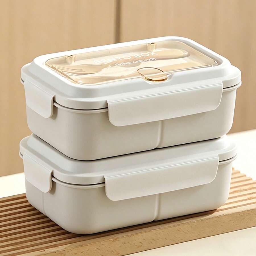 1 pieza Caja de almuerzo para microondas - a prueba de fugas con juego de utensilios - adecuada para la escuela, la oficina, los viajes, al aire libre - unisex, contenedor portátil, material, caja bento reutilizable