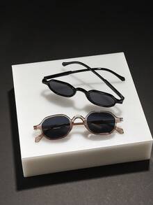 1 Pair Men's Fashionable Geometric Frame Glasses, Polycarbonate Temples, Lightweight, Suitable For Outdoor & Party - 彩色 - 查看 8