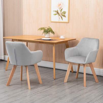 Dining Chairs, Set Of 2, Kitchen Chairs With Armrests And Backrest, Velvet-Look Upholstery, Wooden Legs, Grey