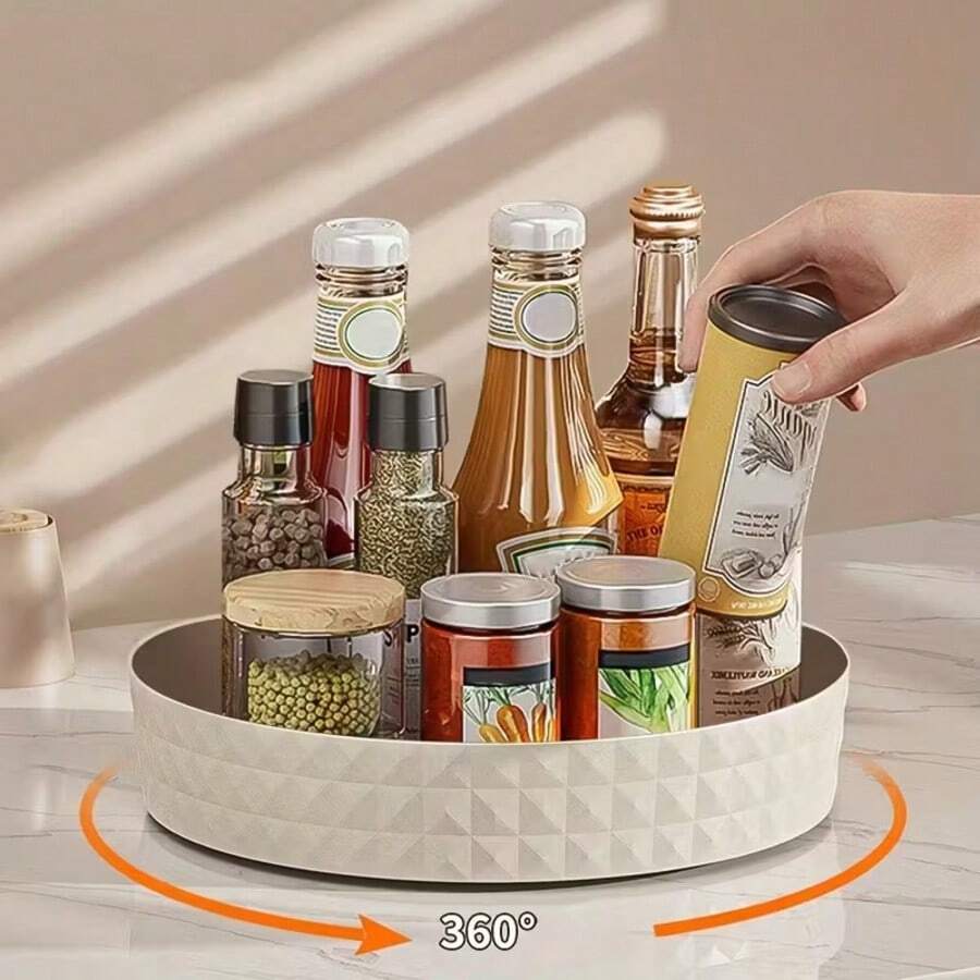 1pc Rotating Storage Tray, Plastic Spice Rack Organizer, Makeup Cosmetic Organizer Tray, Bathroom Tray, 360 Degree Rotating Tray For Kitchen, Bathroom And Bedroom, Home Storage And Organization, Kitchen Organizer, Bathroom Tray, Cosmetic Storage Box, Round Turntable