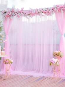 28pcs/4 Sets Pink Wedding Tulle Curtains, Hanging Sheer Curtains, Wedding Curtain Voile, Party Backdrop Decor, Stage Decor Tulle (With Clips), Wedding Accessories, Bridal Shower Party, Birthday Bridal Shower Photo Booth Photo Background, Perfect For Wedding, Birthday, Engagement And More Indoor/Outdoor Events - Pink - View 2