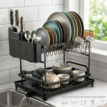 Crystals 2 Tier Dish Drying Rack With Drip Tray & Cutlery Holder – Metal Kitchen Plate & Bowl Organizer For Sink Countertop - View 3