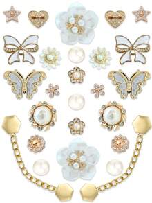 26pcs Set French Elegant Bowknot & Flower Decorative Buttons For DIY Sandals - Gold - View 6