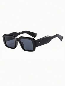 1 Pair Black Square Retro Solid Color Casual Fashionable Glasses Street Style - Black - View 2