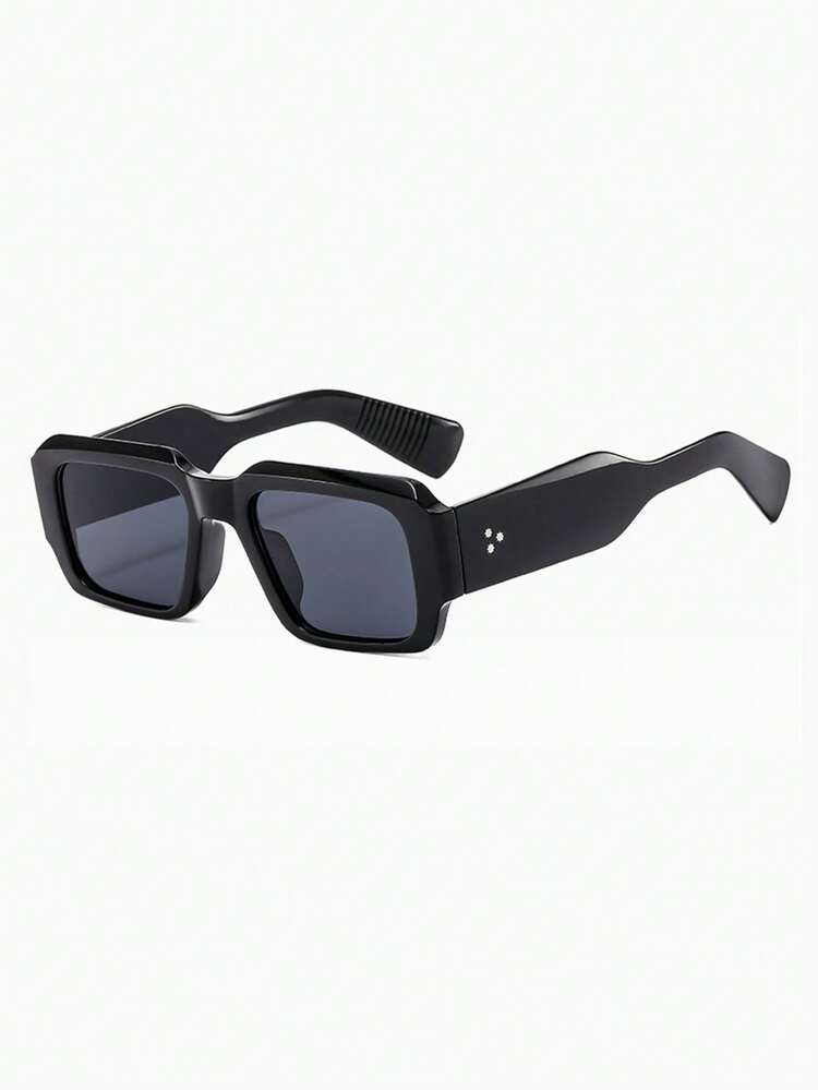 1 Pair Black Square Retro Solid Color Casual Fashionable Glasses Street Style - Black - View 2