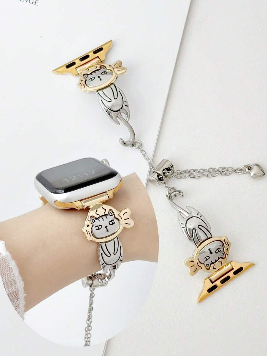 1条可爱金属猫咪可调节表带，兼容苹果手表表带38mm 40mm 41mm 44mm 45mm 49mm（S10 42mm（S10 46mm（S11 42mm（S11 49mm）），女士款），精致优雅的表带，兼容 Series 11 Ultra 3 SE3 Ultra 2 S10 SE2 9 8 7 SE 6 5 4 3 2 1，适合搭配各种服饰，日常佩戴，假日休闲。 - 彩色 - 查看 1