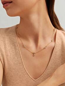 1pc Women's Necklace, Copper Alloy Cubic Zirconia Four-Leaf Clover Tassel Pendant Necklace, Layering Daily Accessory Gift (Random Pendant Quantity) - Yellow Gold - View 3